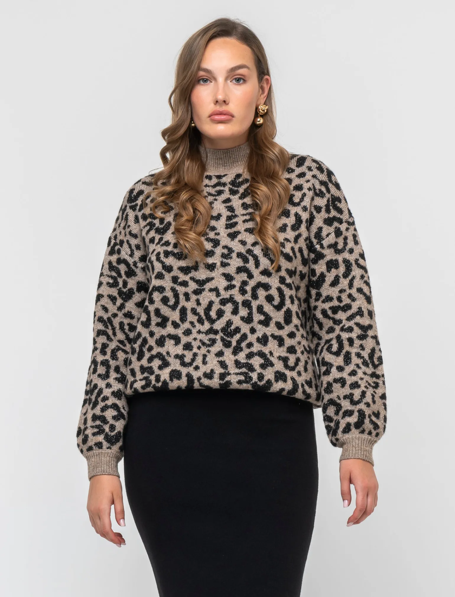 Donna Piazza Italia Donna | Maglieria<Maglia mezzo collo in jacquard leopardato e filo effetto metallizato - var 1