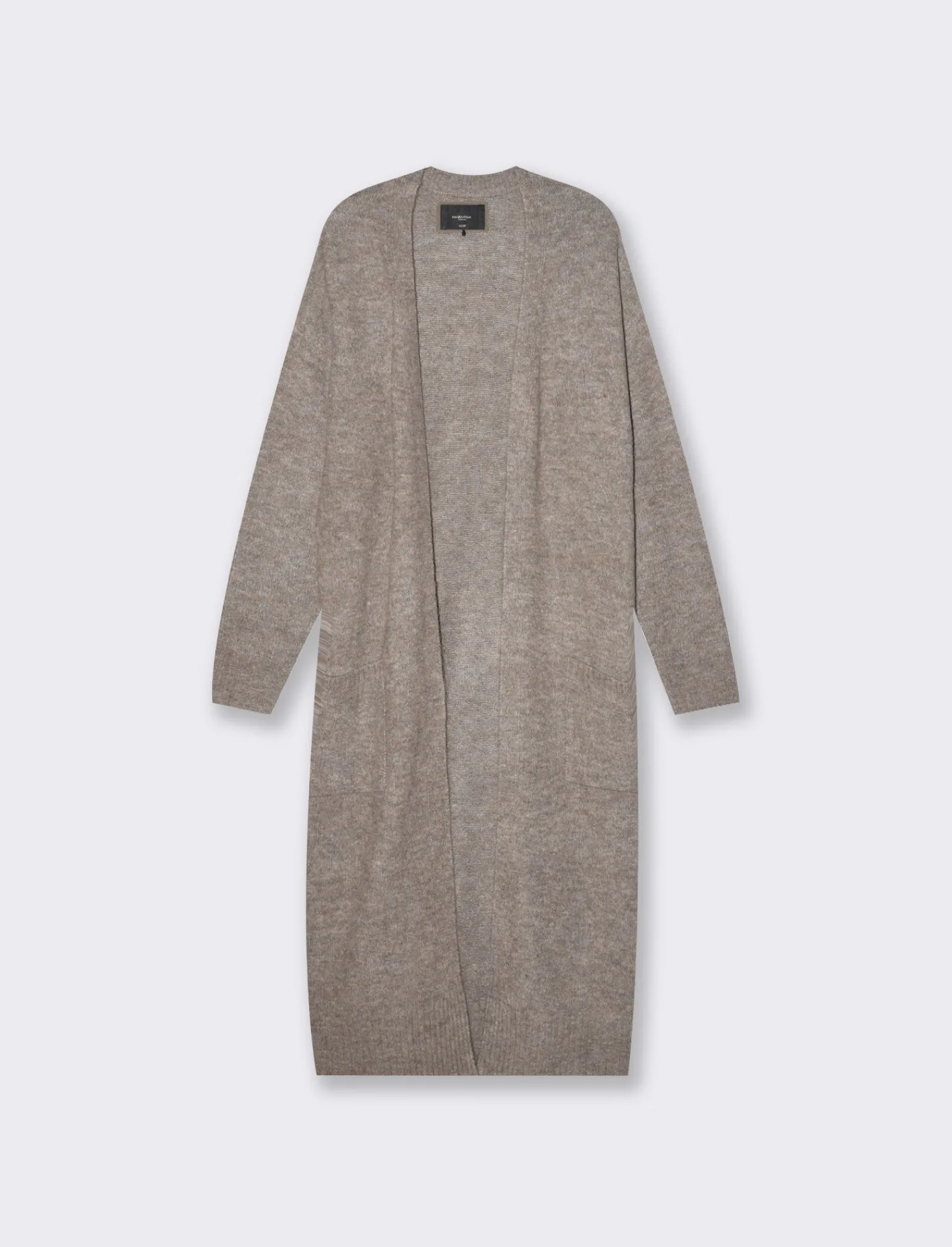 Donna Piazza Italia Donna | Maglieria<Maglia modello cardigan lungo aperto con tasche a toppa e spacchi sui lati - Tortora melange