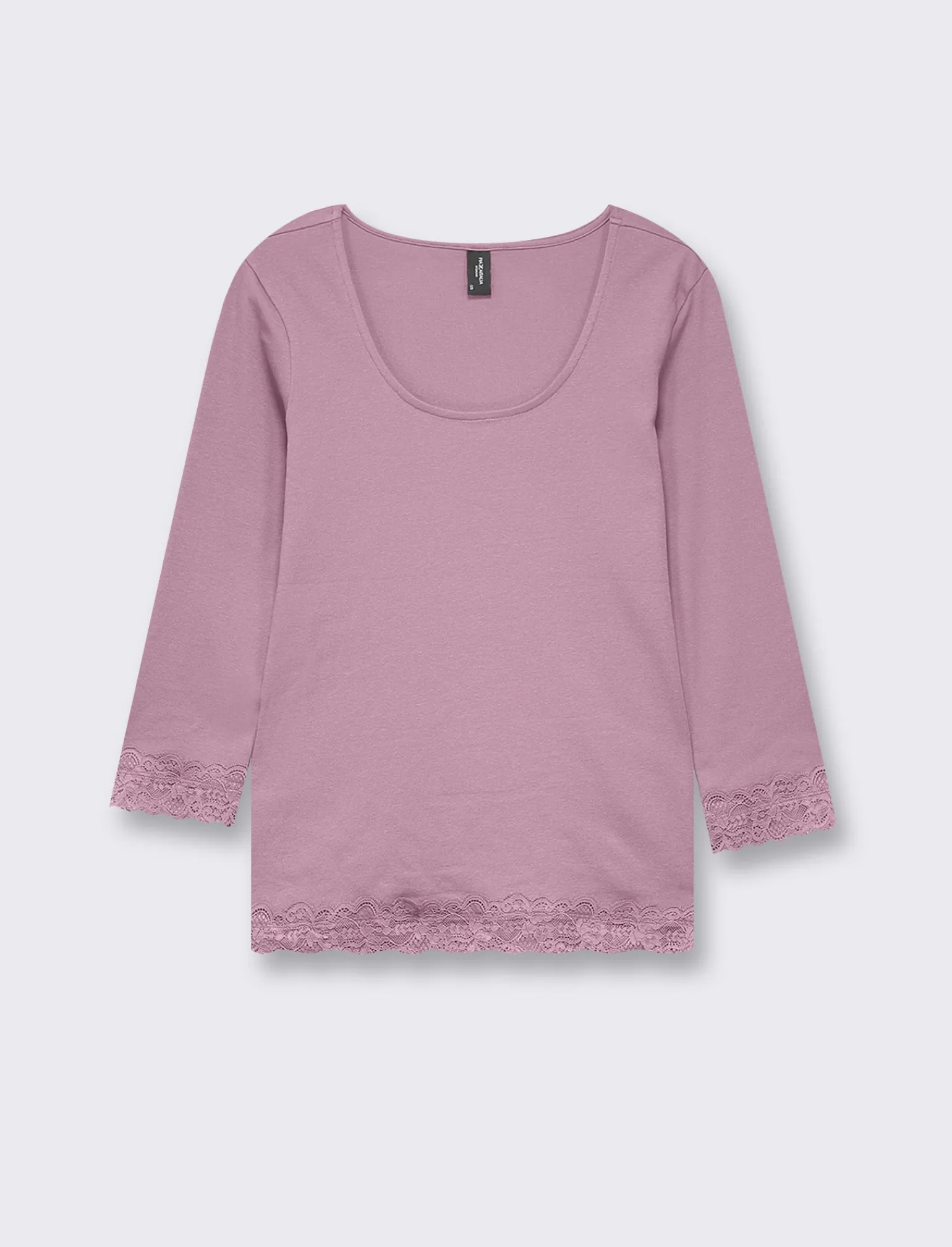 Donna Piazza Italia Donna | Maglieria<Maglietta manica lunga a costina con pizzo e motivo floreale - malva
