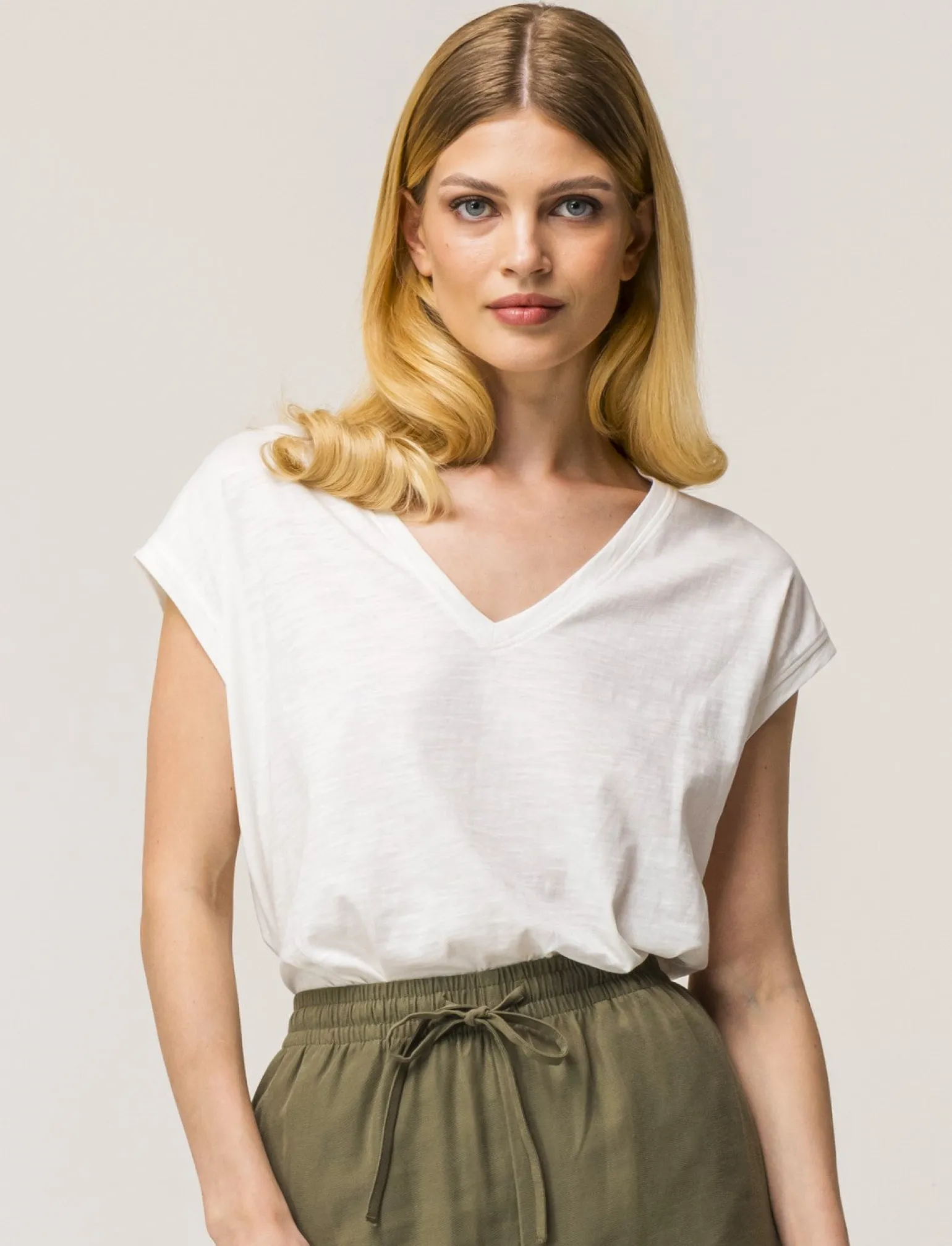 Donna Piazza Italia Donna | T-Shirt E Top<Maglietta mezza manica in tessuto slub di cotone scollo a V - latte