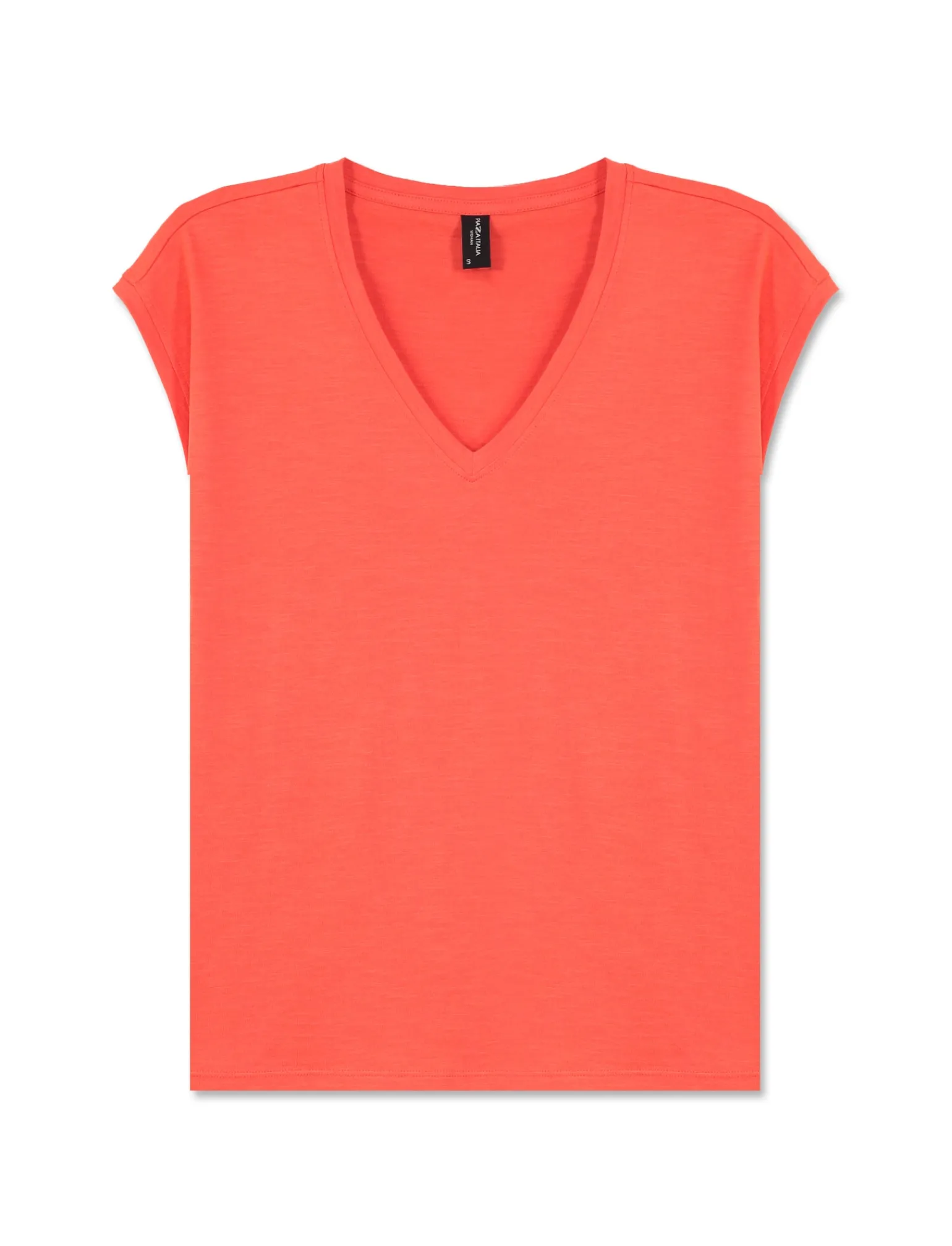 Donna Piazza Italia Donna | T-Shirt E Top<Maglietta mezza manica in tessuto slub di cotone scollo a V - Corallo