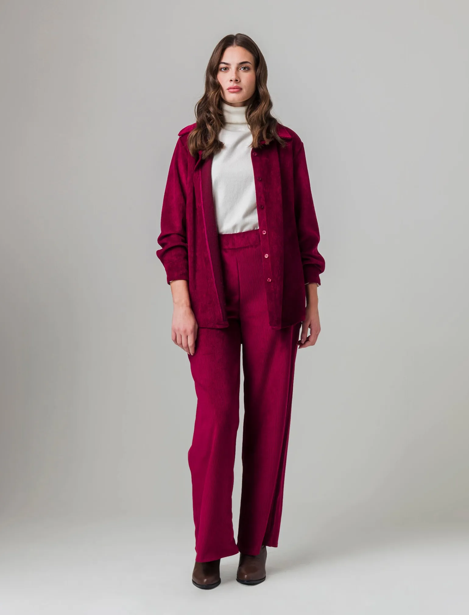 Donna Piazza Italia Donna | Pantaloni<Pantalone a coste in tessuto effetto velluto - Vinaccia