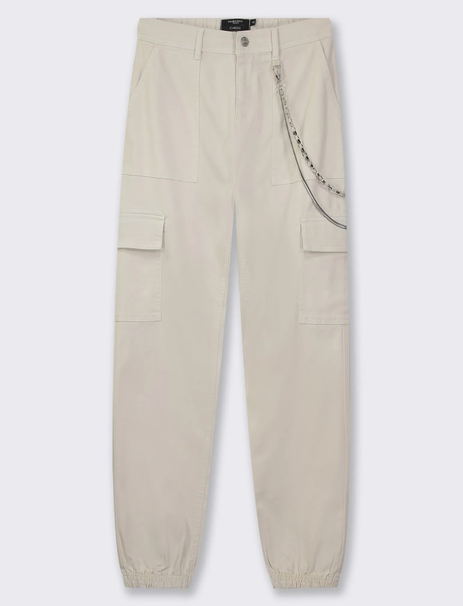 Donna Piazza Italia Donna | Pantaloni<Pantalone colorato con tasconi applicati e catena di tessuto elastico con vestibilita comfort - gesso