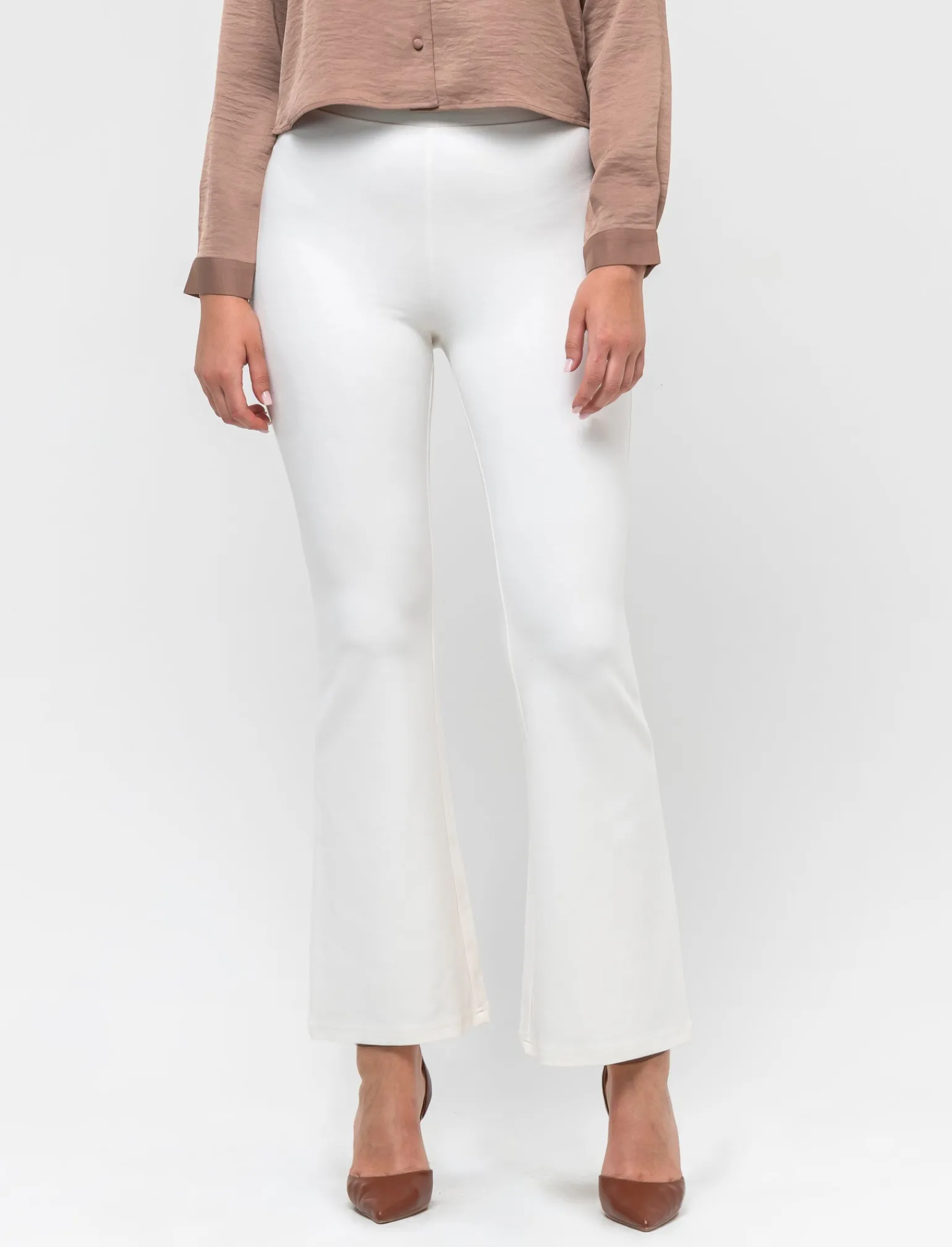 Donna Piazza Italia Pantaloni<Pantalone flare in punto milano con bustino elastico - Avorio