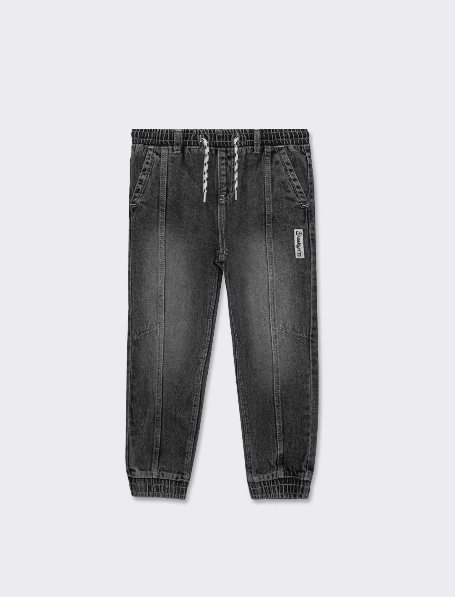Bambino Piazza Italia Bambino | Jeans<Pantalone in denim modello jogger con lacci in vita e stampa sul dietro -