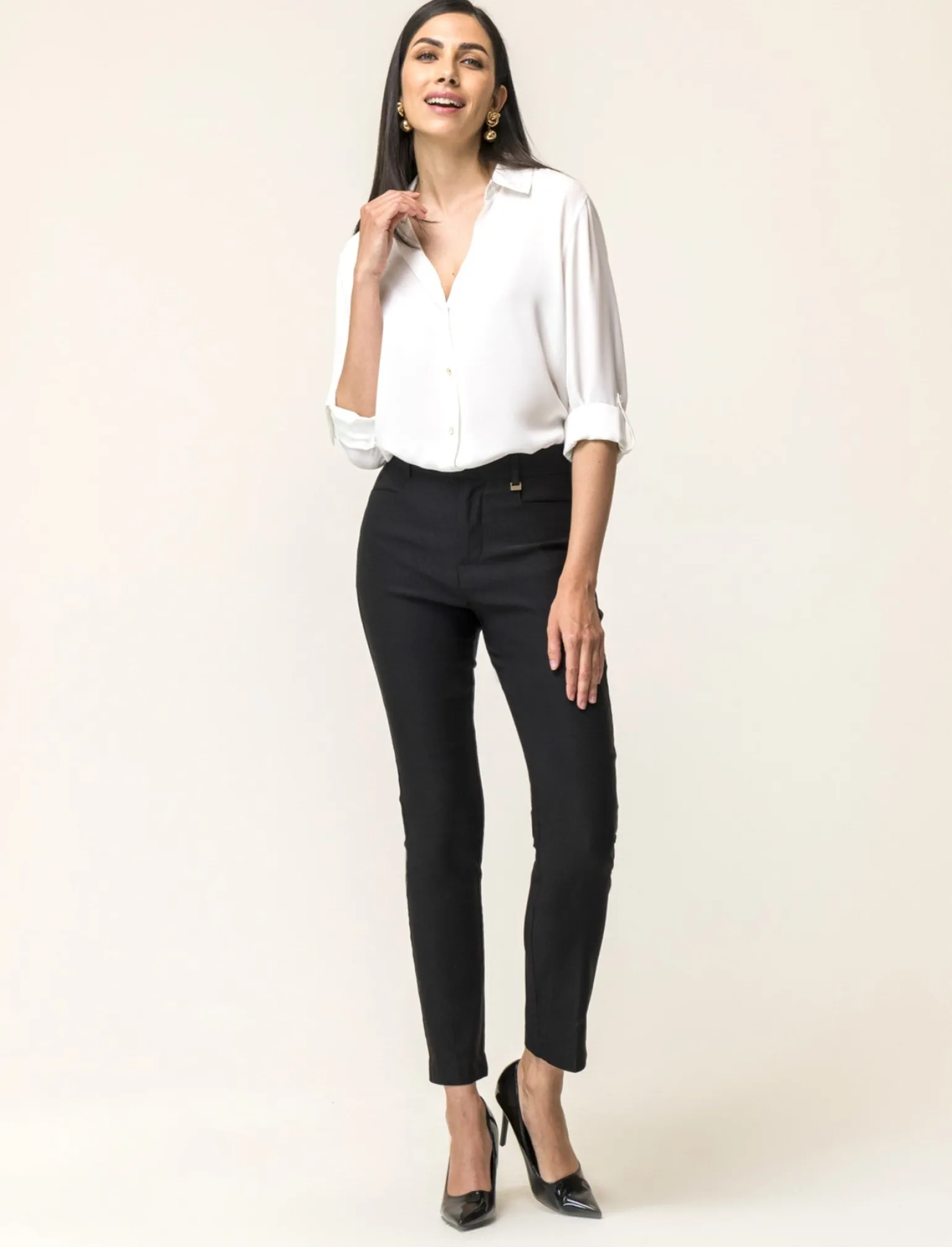 Donna Piazza Italia Donna | Pantaloni<Pantalone modello classico vestibilità slim con chiusura ganci e zip -