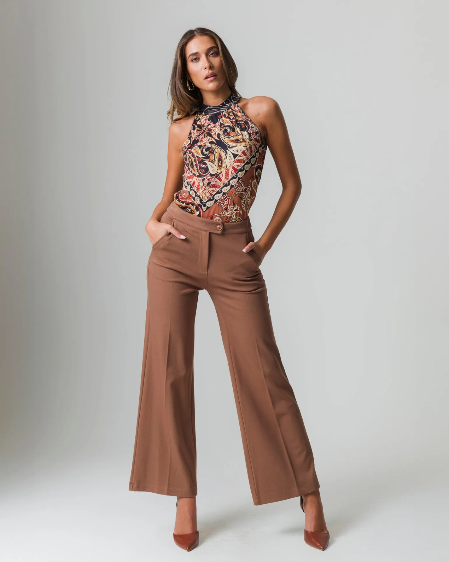 Donna Piazza Italia Donna | Pantaloni<Pantalone palazzo con chiusura con zip e bottoni. tasche americane sui fianchi - Cammello