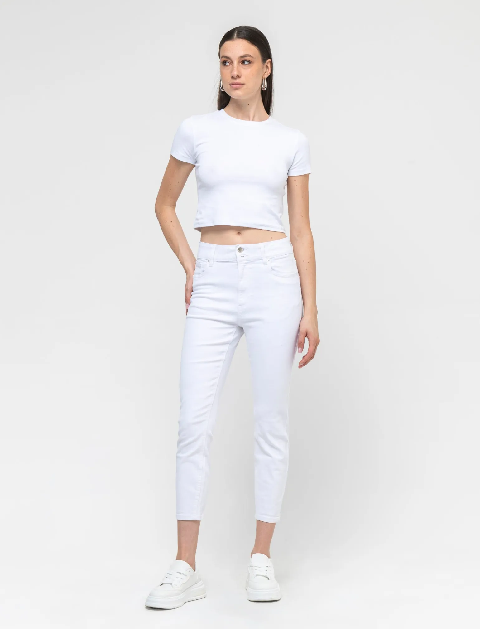 Donna Piazza Italia Jeans<Pantalone skinny colorato vita alta crop e bustino -