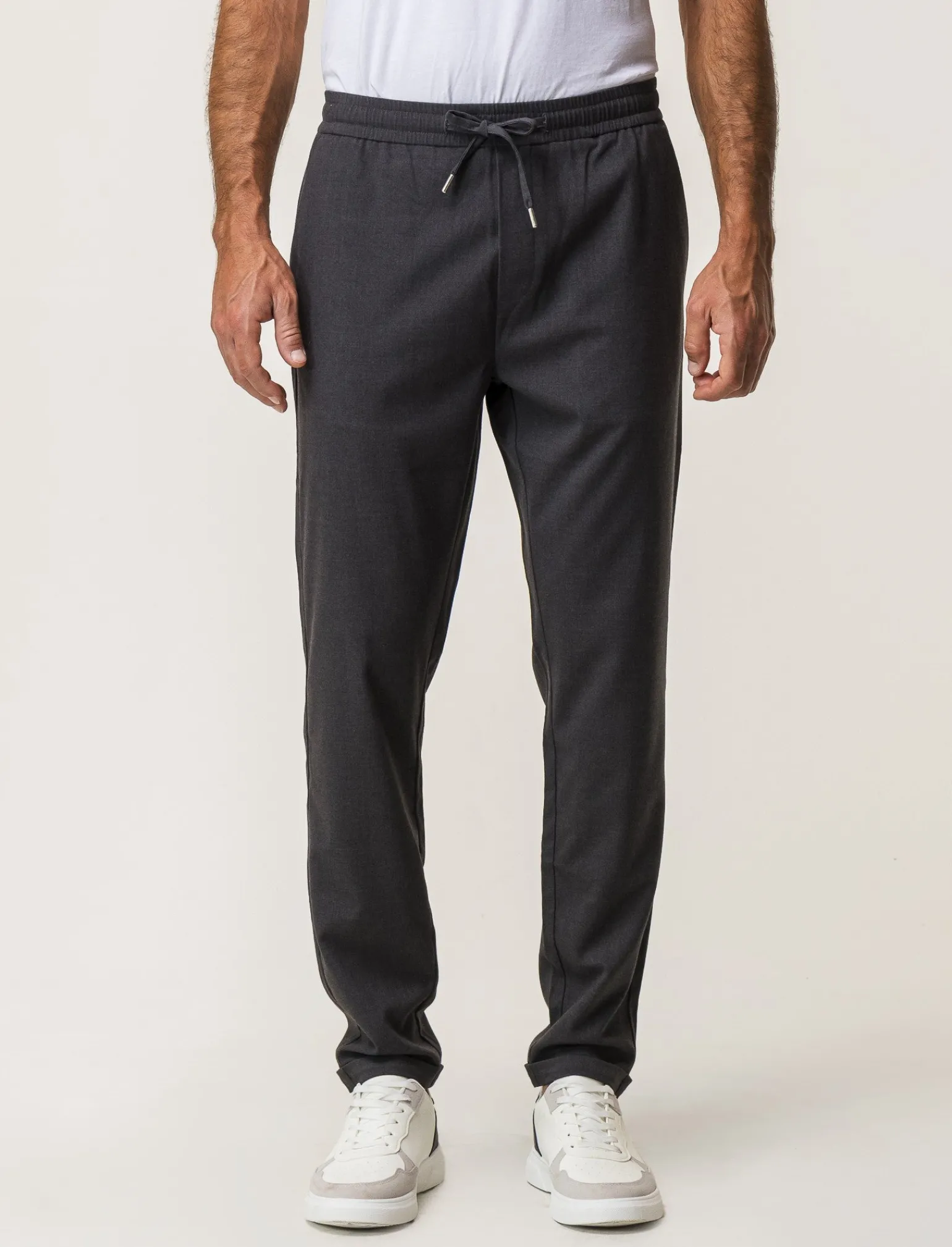 Uomo Piazza Italia Pantaloni<Pantaloni chino con vita elasticizzata regolabile con laccio e dettaglio di tasche a filetto posteri - Antracite melange