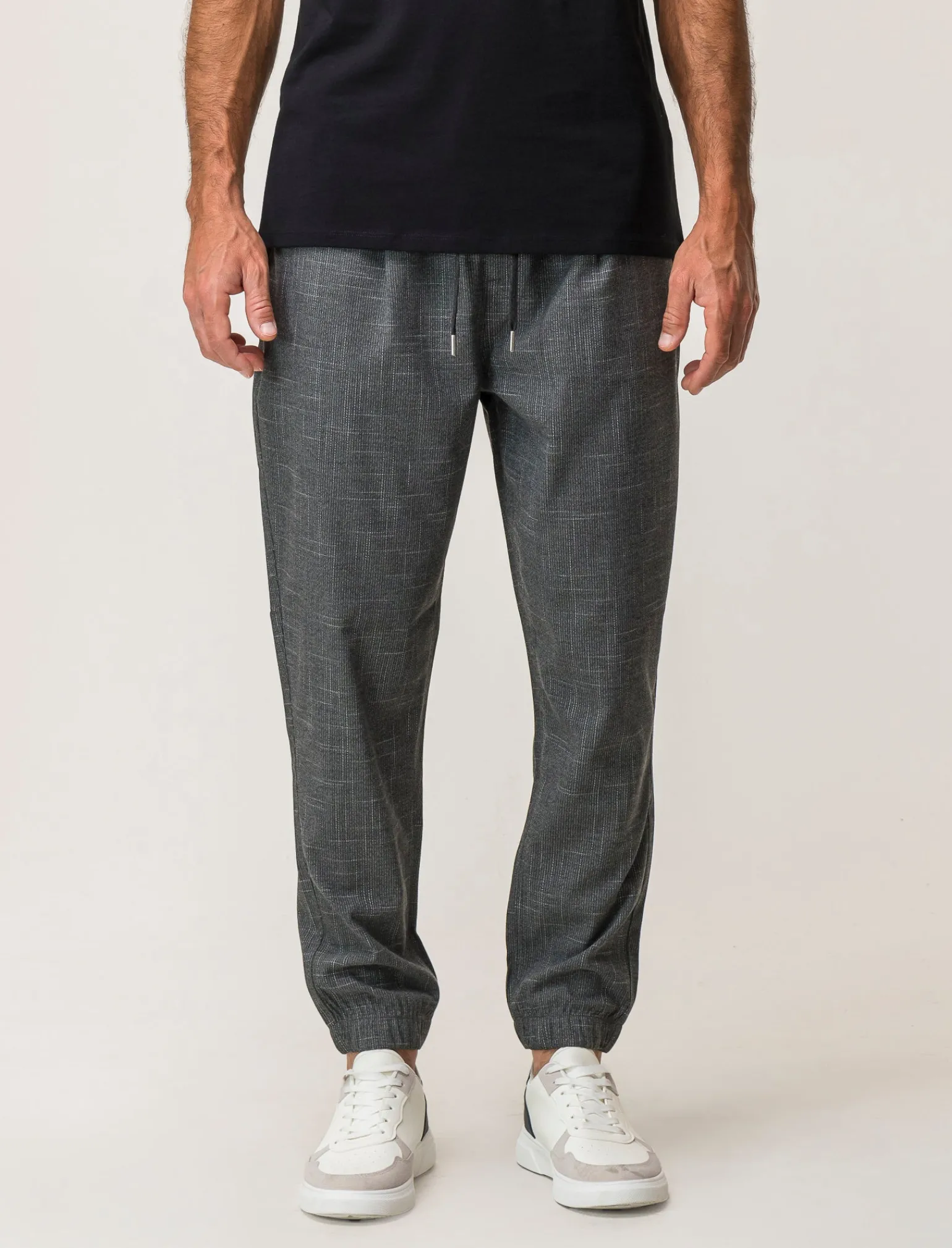 Uomo Piazza Italia Pantaloni<Pantaloni chino con vita elasticizzata regolabile con laccio e dettaglio di tasche a filetto posteri - Antracite melange