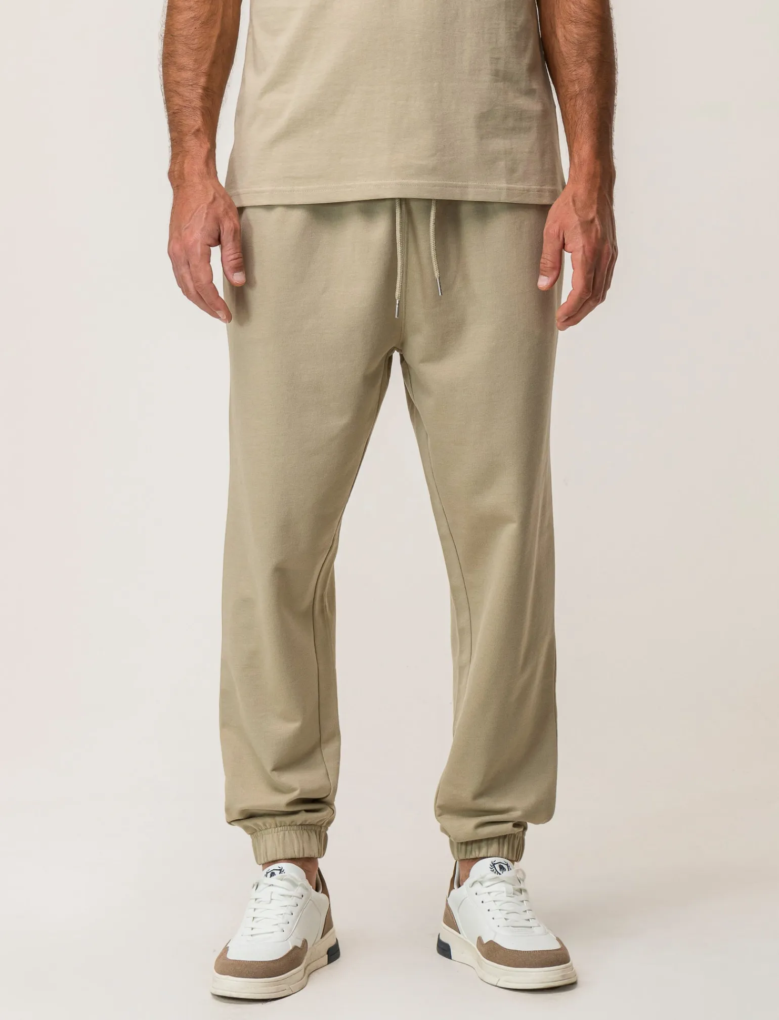 Uomo Piazza Italia Uomo | Pantaloni<Pantaloni jogger in felpa con vita elasticizzata regolabile con laccio e tasca applicata posteriore - stone
