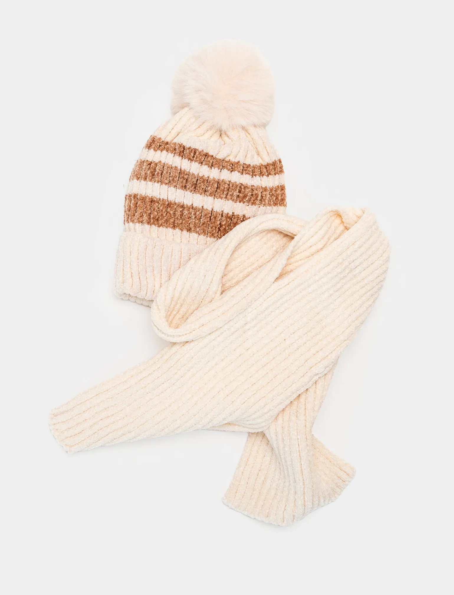 Bambino Piazza Italia Set<Set sciarpa + cappello a righe da bambino - Bianco sporco