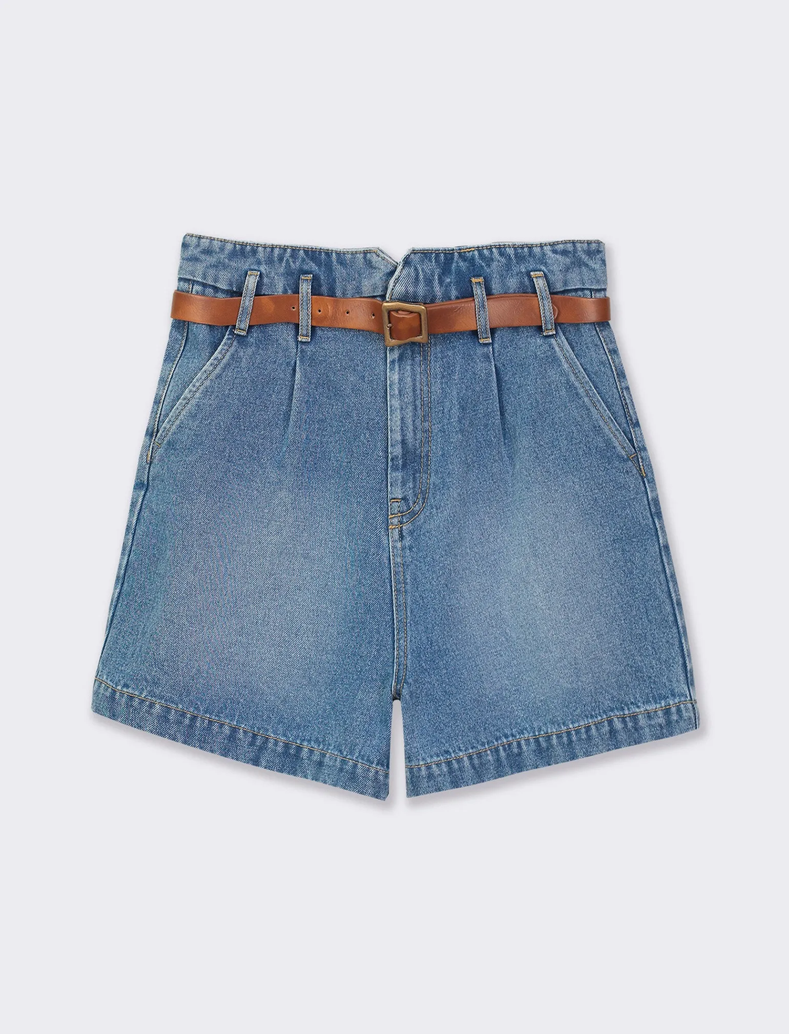 Donna Piazza Italia Shorts<Short in demin modello paper bag con cintura e tasche applicate sul retro - Denim