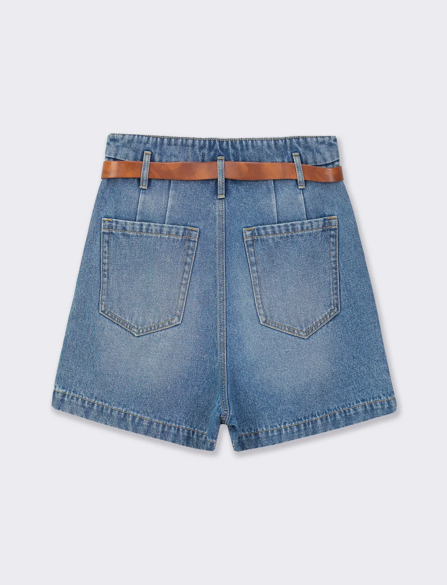 Donna Piazza Italia Shorts<Short in demin modello paper bag con cintura e tasche applicate sul retro - Denim
