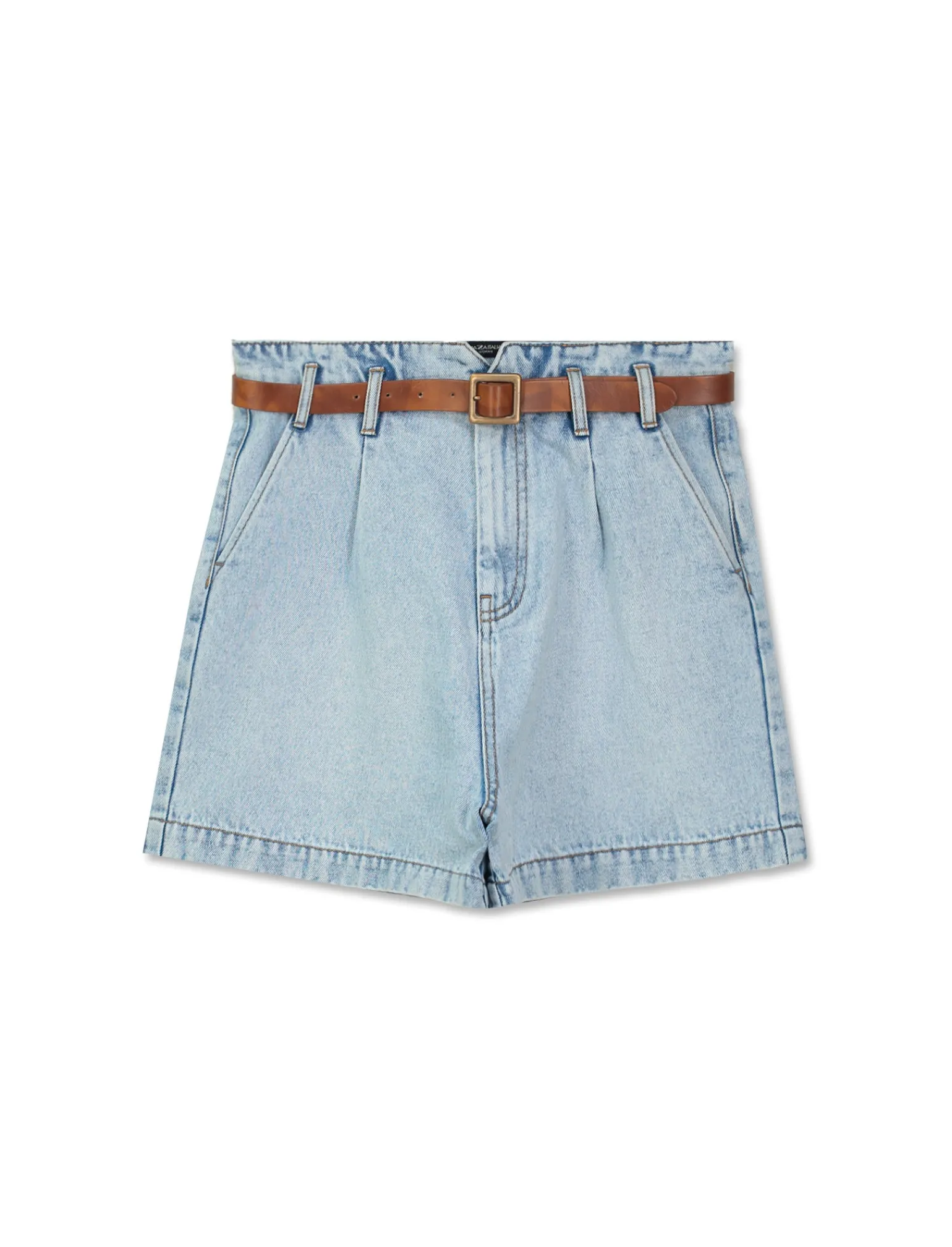 Donna Piazza Italia Shorts<Short in demin modello paper bag con cintura e tasche applicate sul retro - Denim chiaro