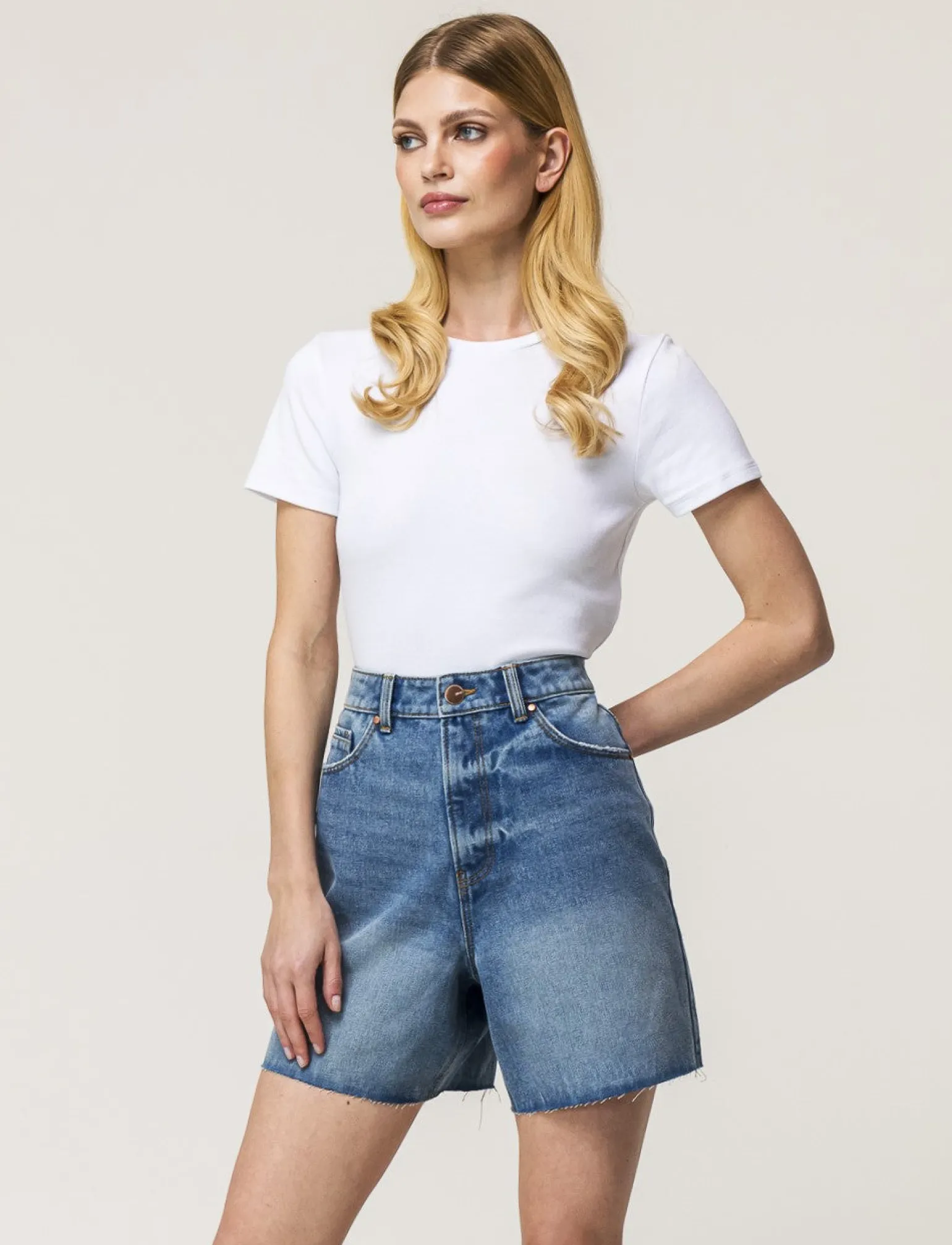 Donna Piazza Italia Shorts<Short in denim vestibilità regular in tessuto fisso fondo sfrangiato - Denim