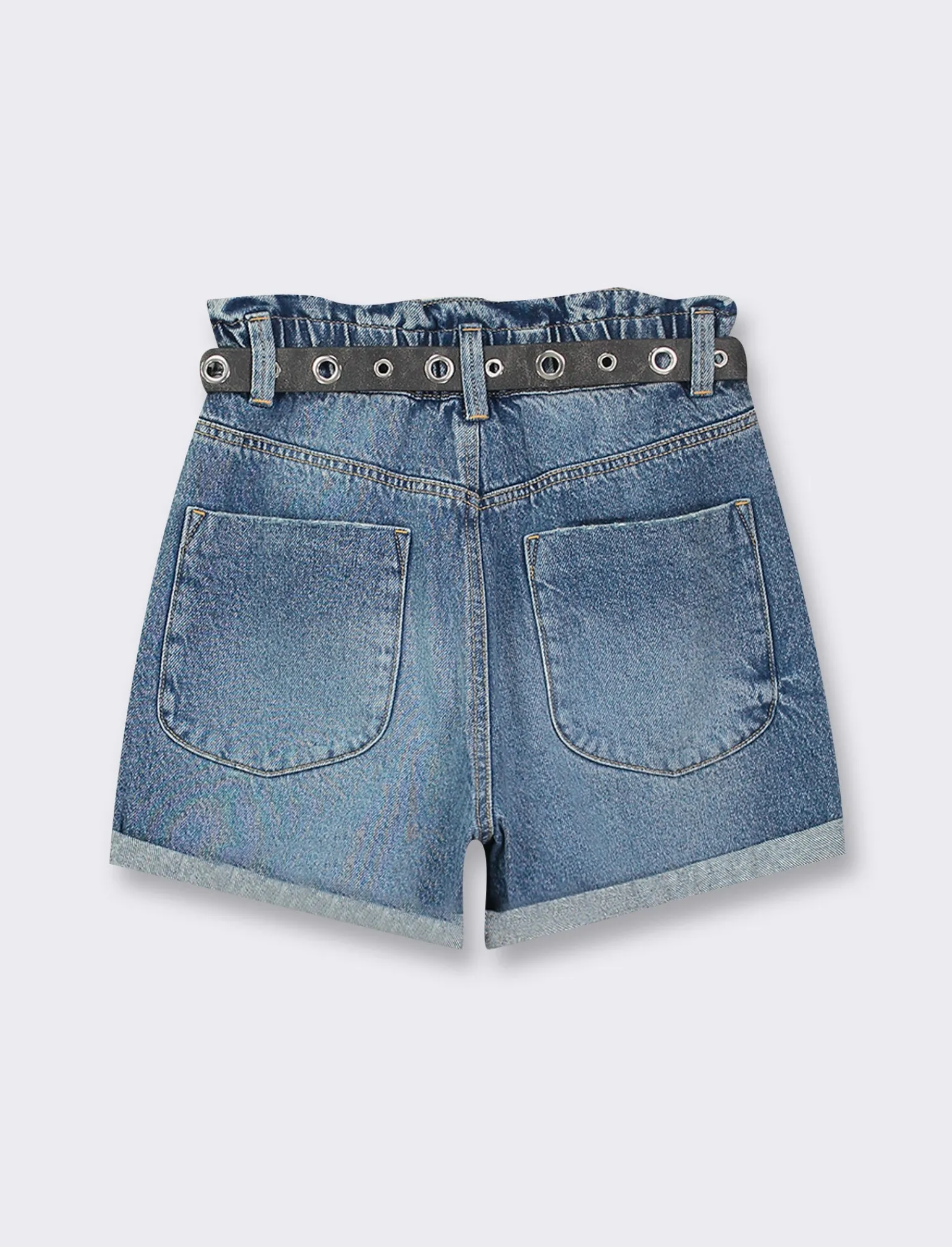 Donna Piazza Italia Shorts<Short in tessuto vestibilità paper bag con cintura e orlo riscoltato - Denim