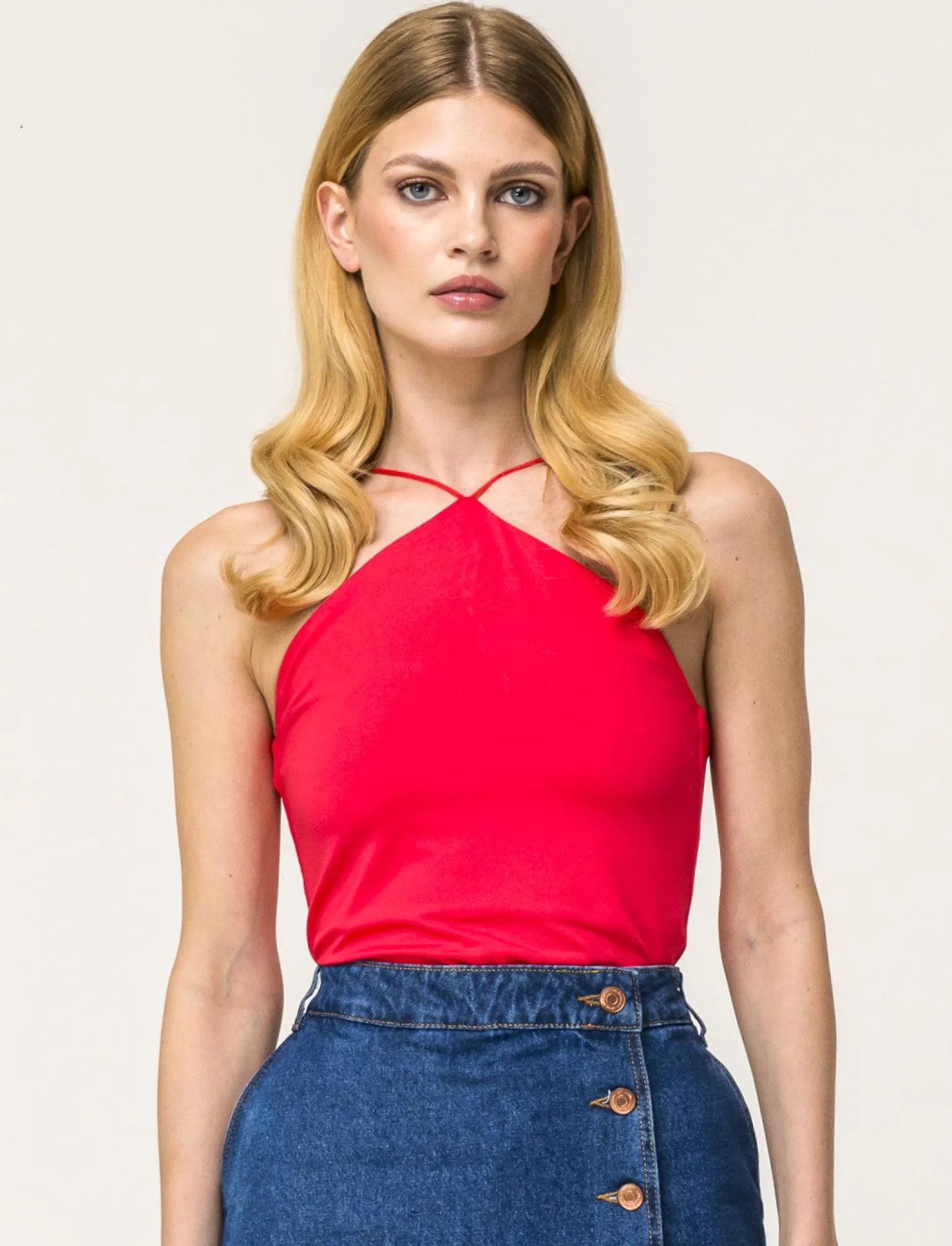 Donna Piazza Italia T-Shirt E Top<Top in tessuto elastico con bretelle incrociate sul davanti - Corallo