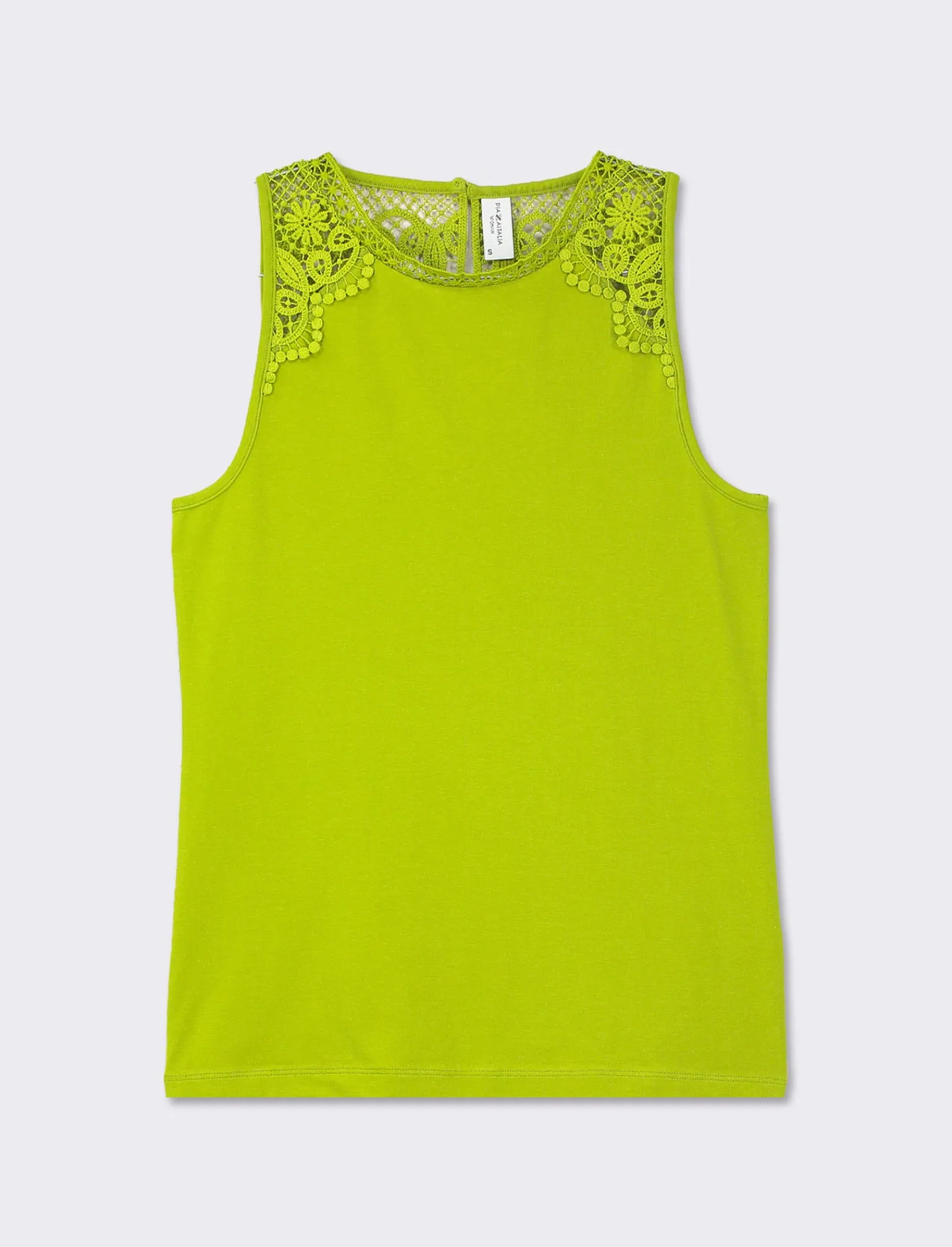 Donna Piazza Italia Donna<Top paricollo con inserti in pizzo tombolo e goccia con bottone al dietro - pistacchio