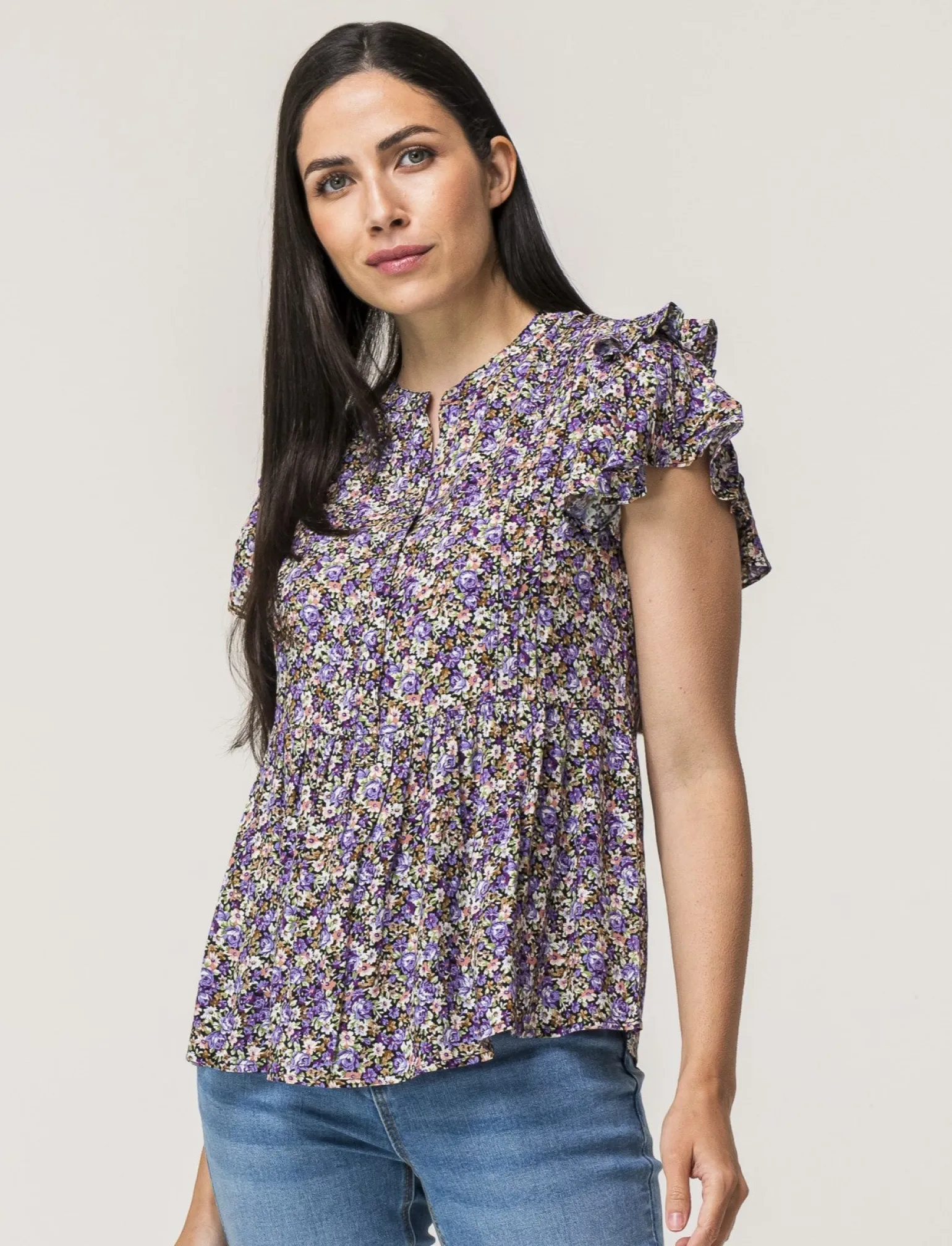 Donna Piazza Italia T-Shirt E Top<Top stampato con manica volant a apertura frontale con bottoni - var 2