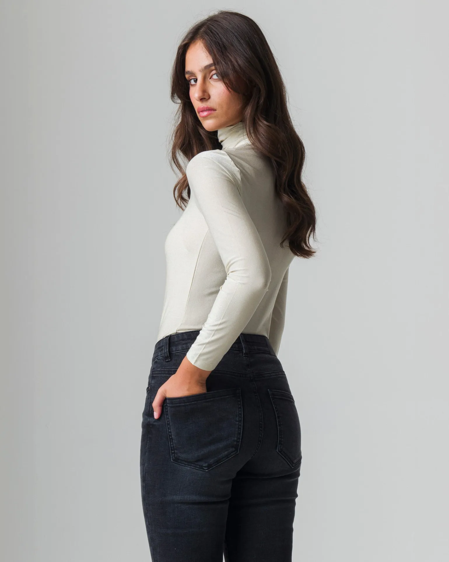 Donna Piazza Italia Donna | Maglieria<T-shirt a collo alto con filo effetto metallizzato vestibilità slim - Avorio