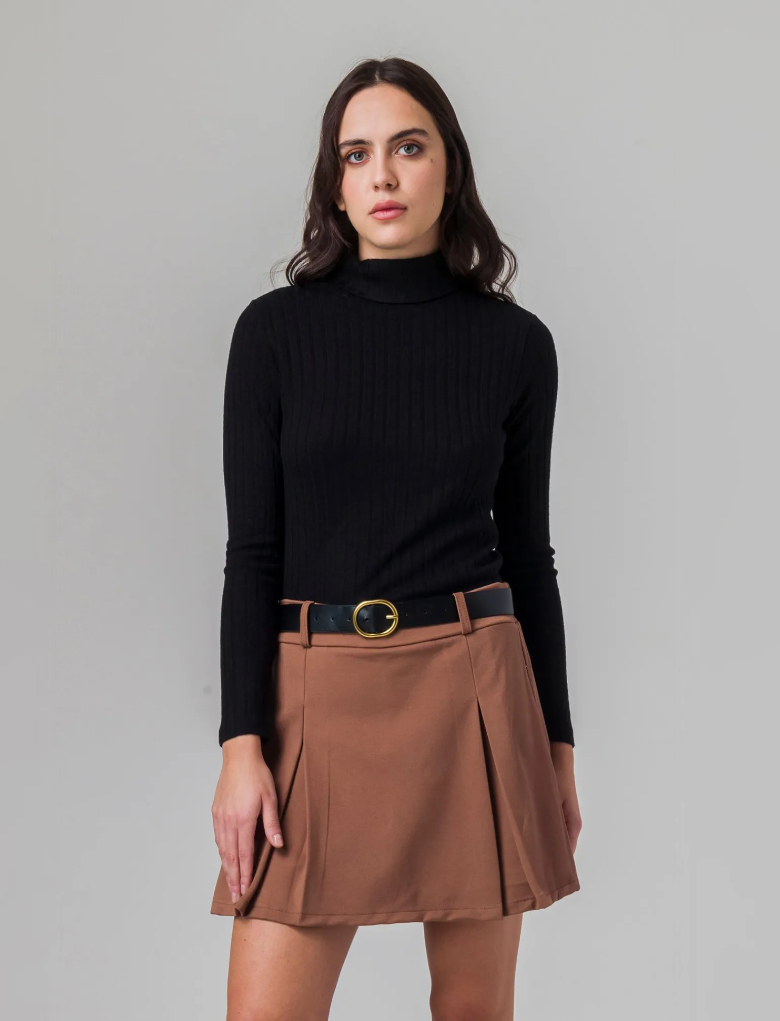 Donna Piazza Italia Maglieria<T-shirt a collo alto e manica lunga e tessuto lavorato a coste -