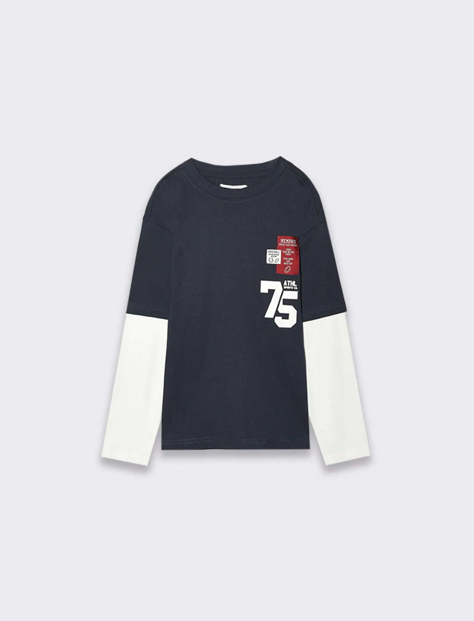 Bambino Piazza Italia Bambino | Maglieria<T-shirt doppia manica, vestibilità over modello stile college con stampa e applicazioni -