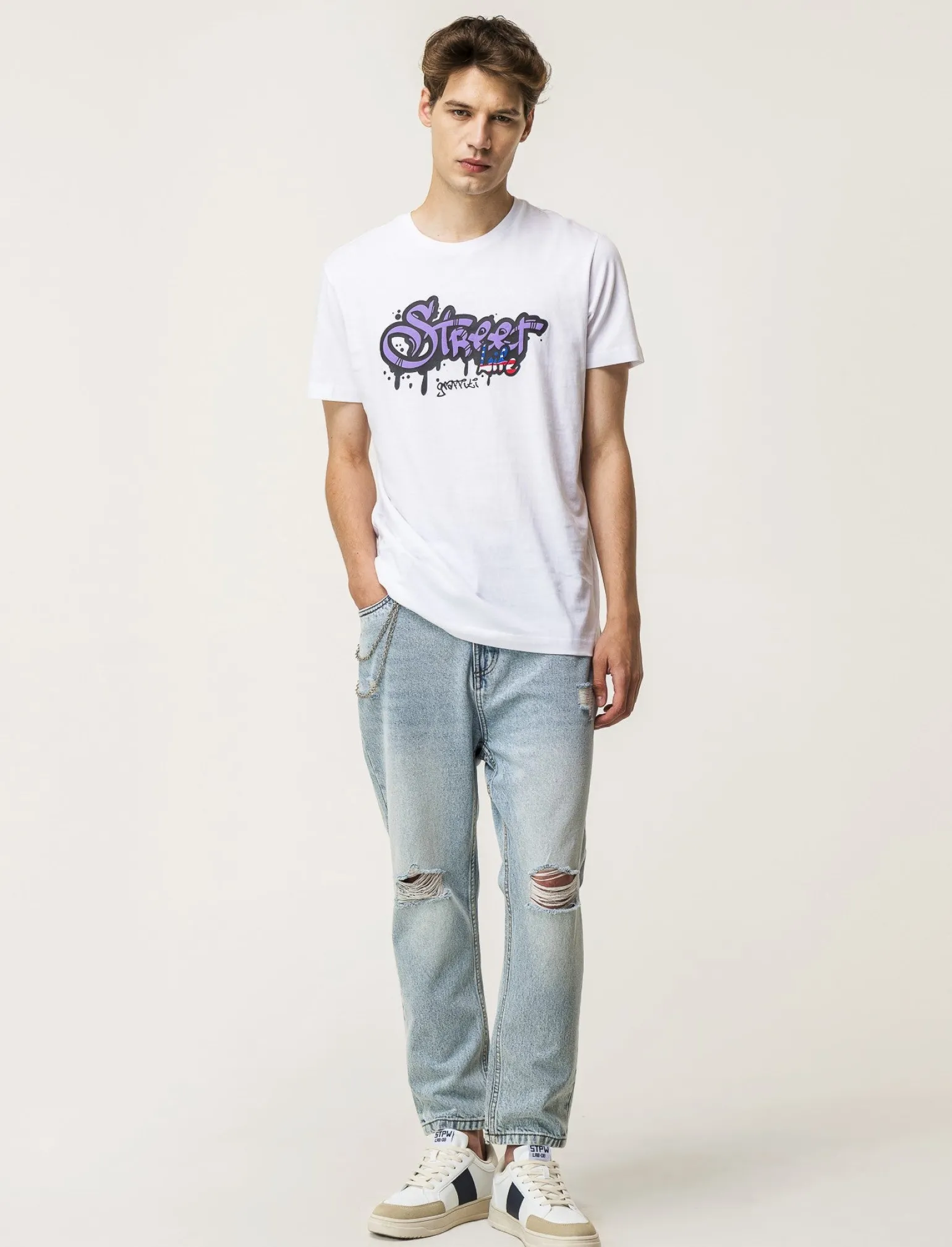 Uomo Piazza Italia Uomo | Polo E T-Shirt<T-shirt girocollo maniche corte regular fit con stampa graffiti USA Inspiration -
