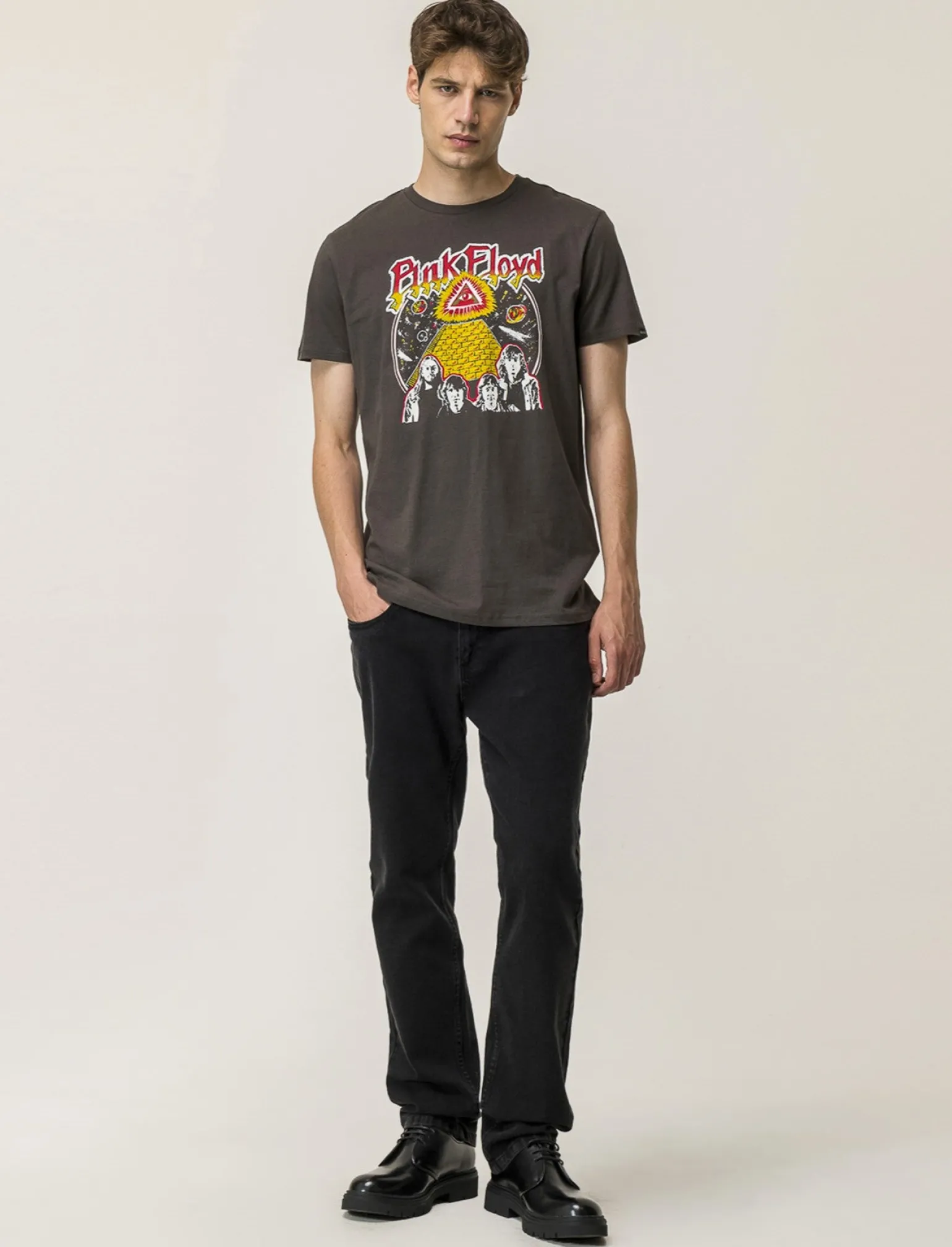 Uomo Piazza Italia Uomo | Polo E T-Shirt<T-shirt girocollo maniche corte regular fit con stampa PINKFLOYD License - asfalto