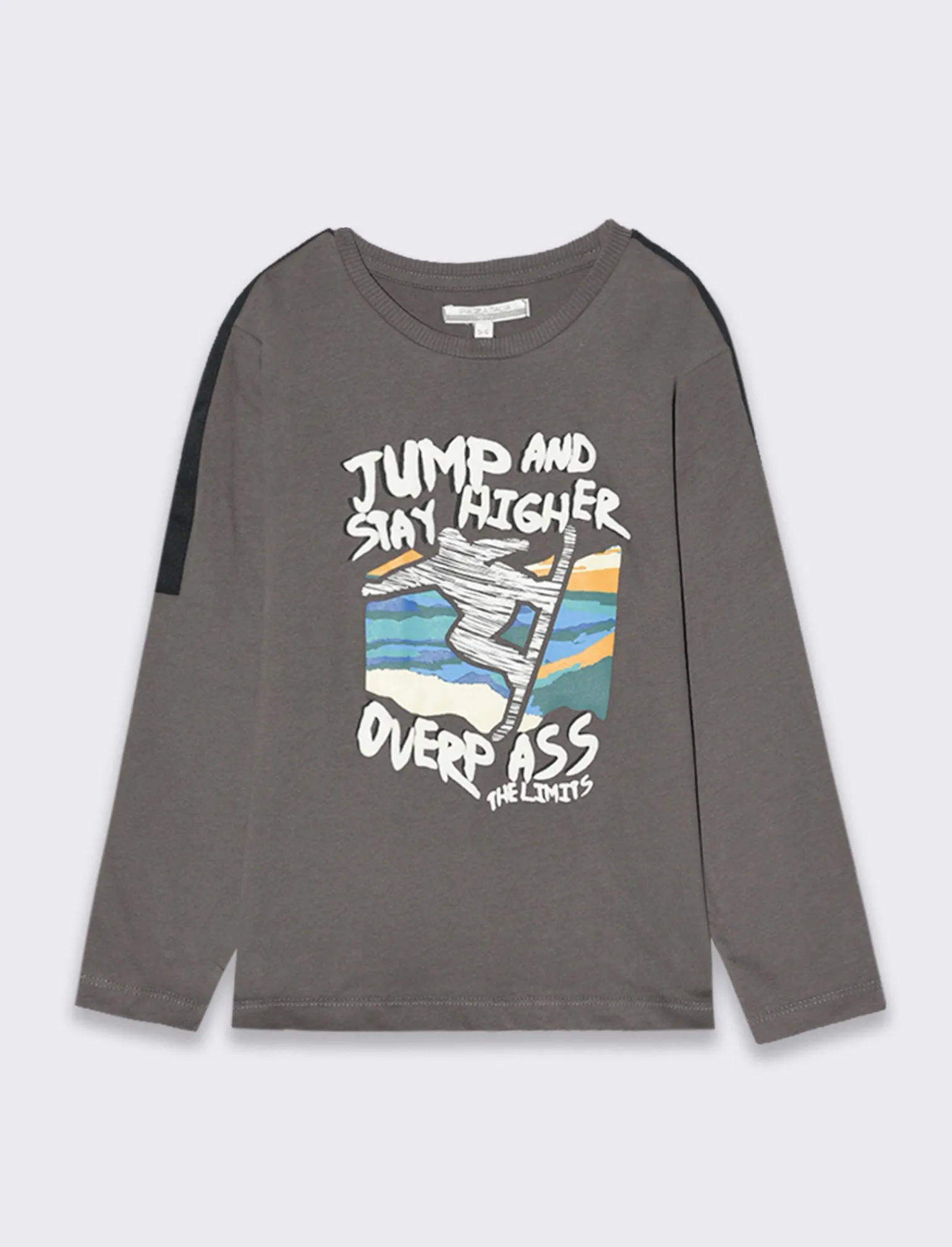 Bambino Piazza Italia Bambino | Maglieria<T-shirt in jersey mano pesca con dettagli in contrasto e stampa frontale - Grigio antracite