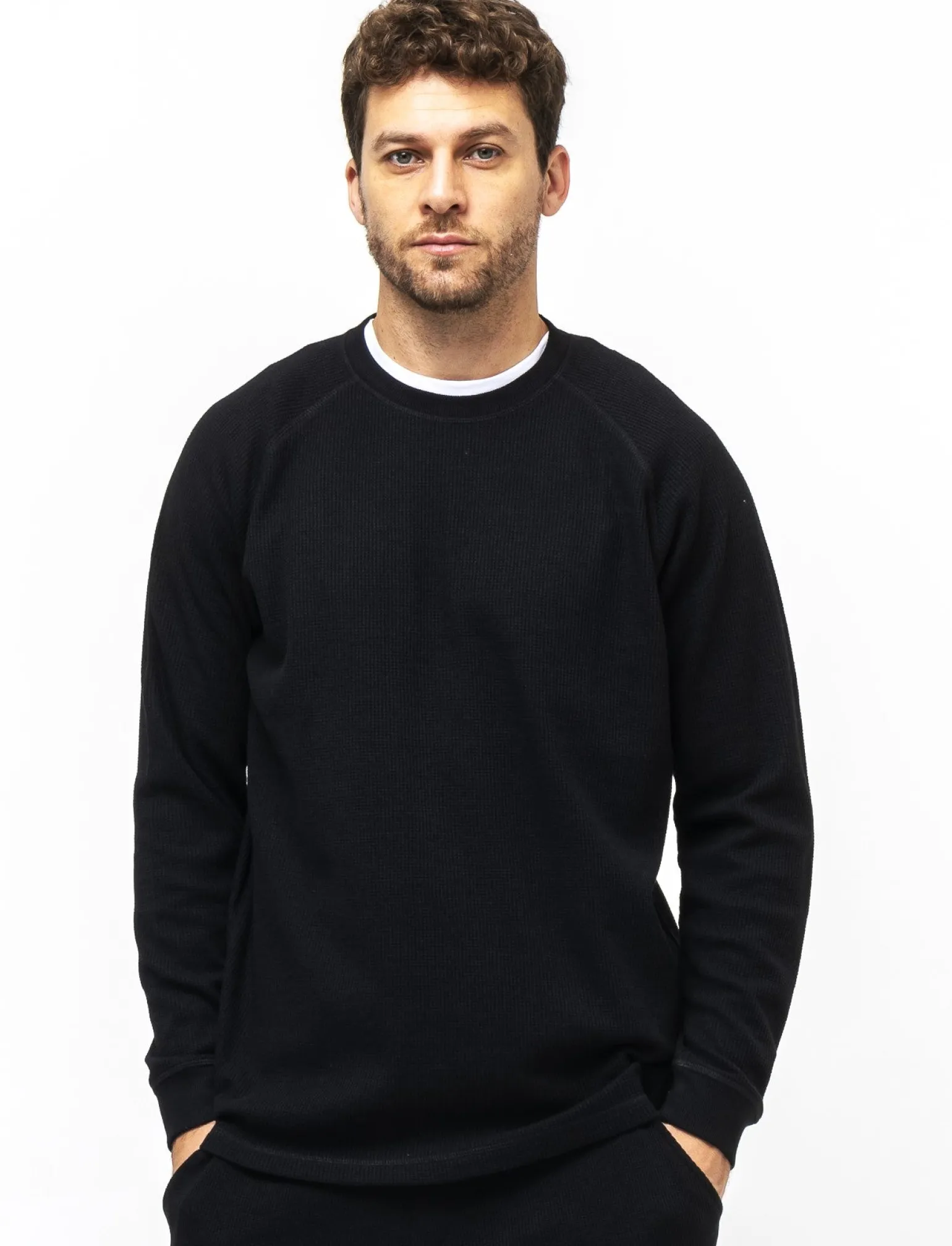Uomo Piazza Italia Uomo | Polo E T-Shirt<T-shirt maniche lunghe struttura waffel in puro cotone -