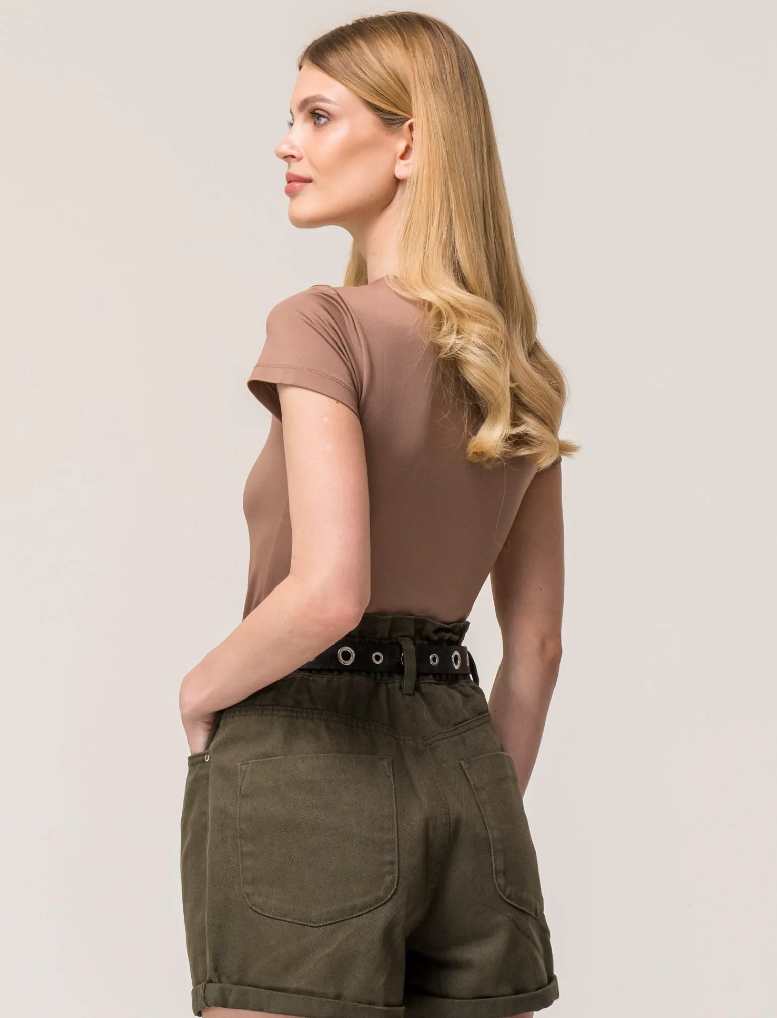 Donna Piazza Italia Donna | T-Shirt E Top<T-shirt mezza manica in tessuto elastico vestibilità slim - castoro