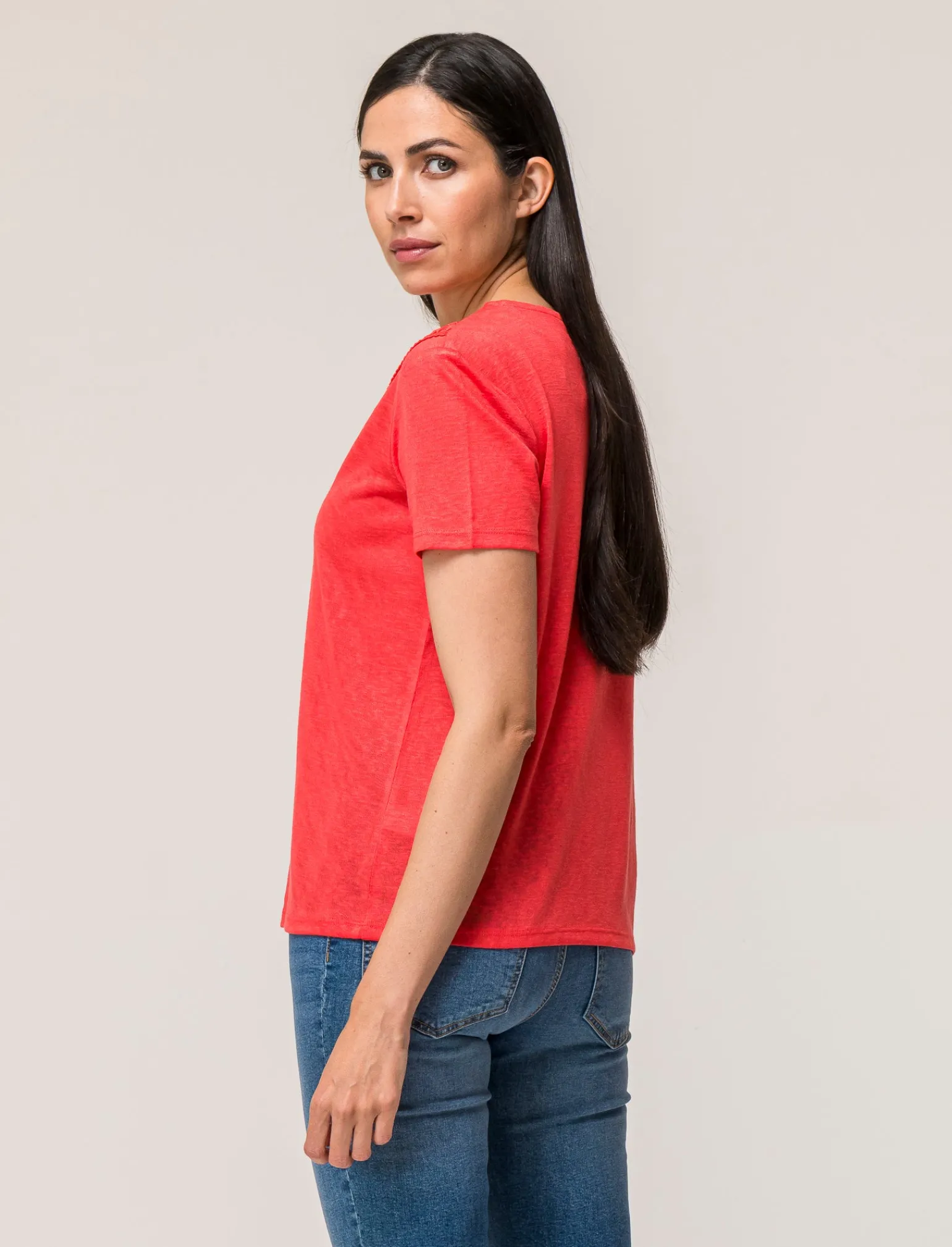 Donna Piazza Italia T-Shirt E Top<T-shirt mezza manica vestibilità regular con applicazione macramè su scollo - Corallo