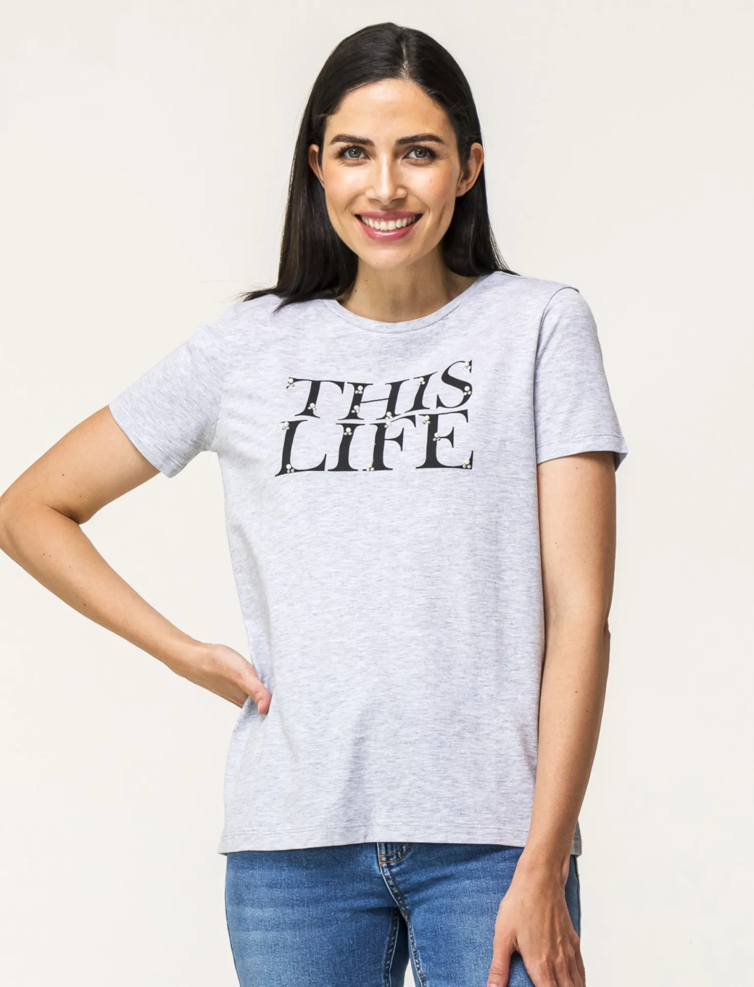 Donna Piazza Italia Donna | T-Shirt E Top<T-shirt mezza manica vestibilità regular in tessuto fisso con stampa ed applicazioni gioiello - var 3