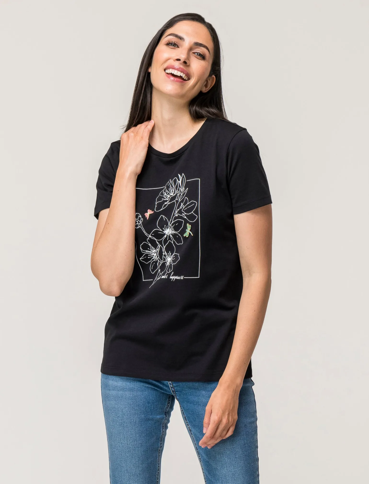 Donna Piazza Italia Donna | T-Shirt E Top<T-shirt mezza manica vestibilità regular in tessuto fisso con stampa ed applicazioni gioiello - var 2