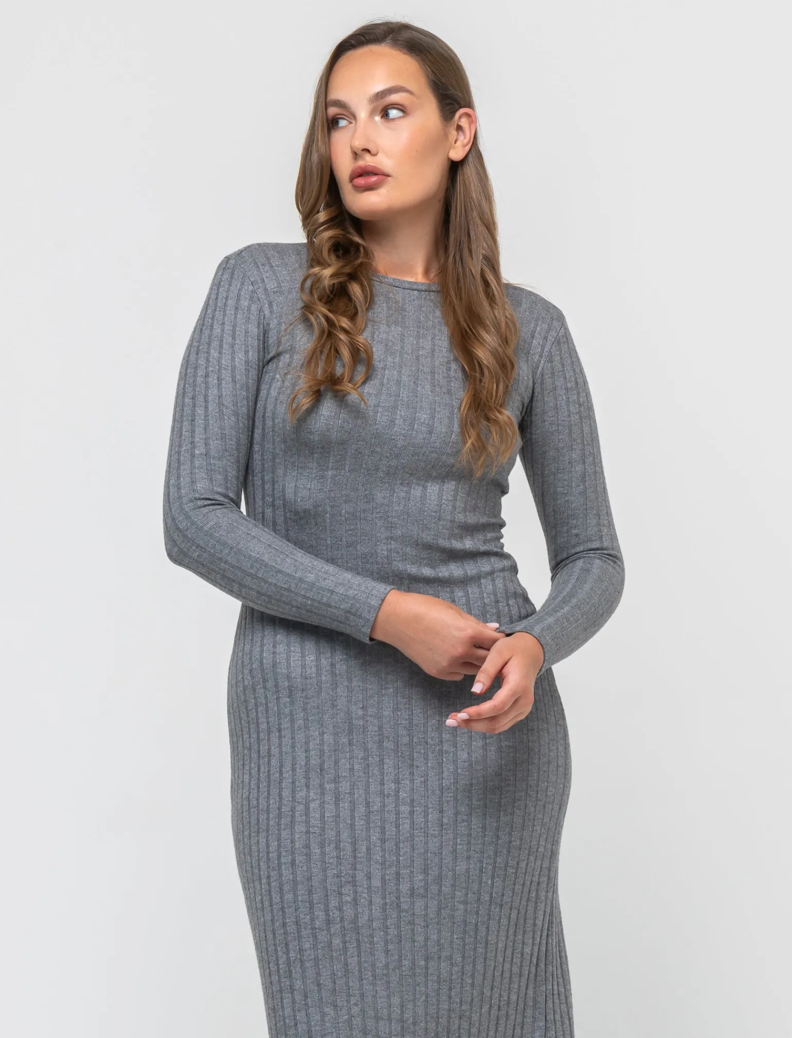Donna Piazza Italia Donna | Abiti E Tute<Vestito lungo con girocollo e manica lunga tessuto tipo maglina a coste larghe - melange