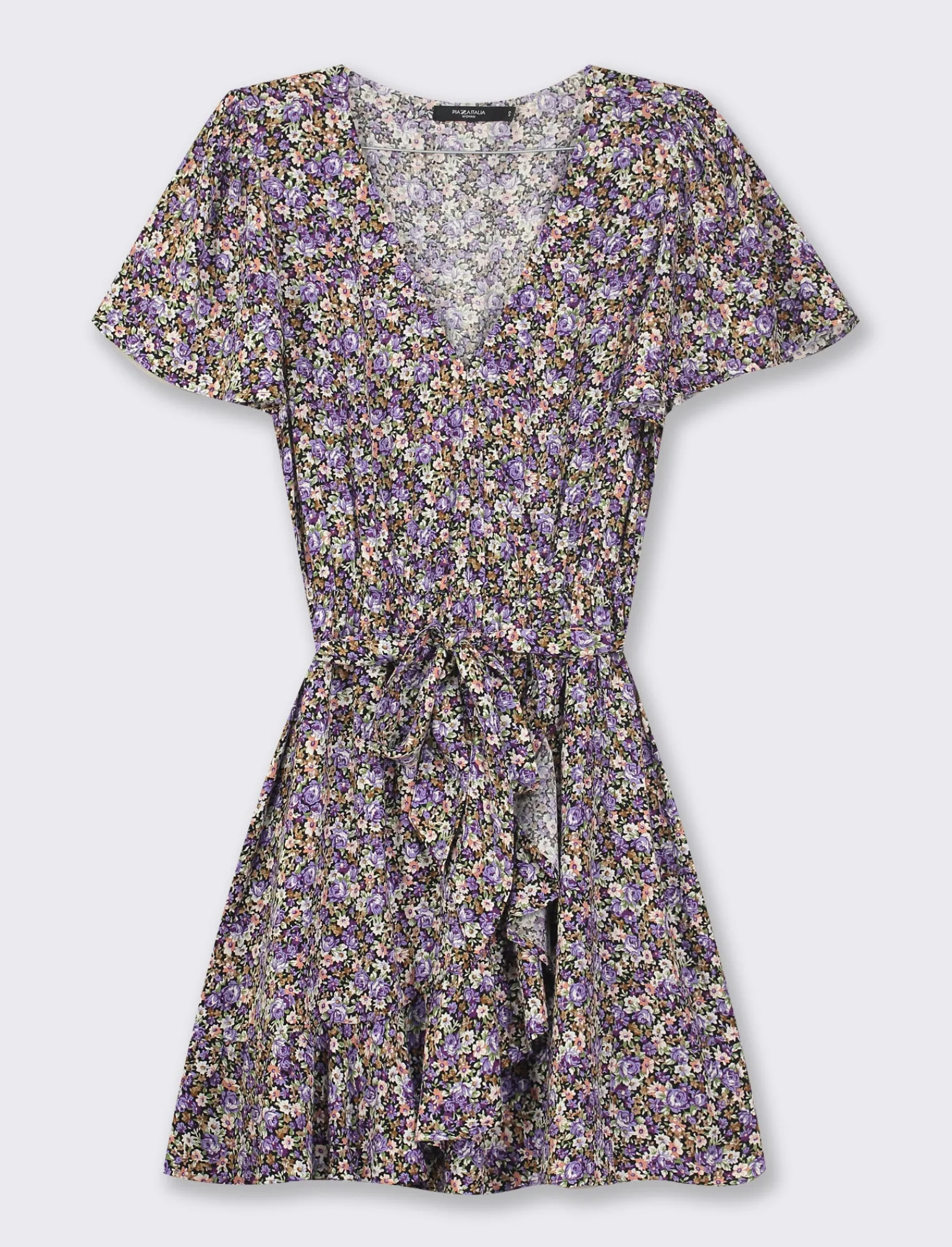 Donna Piazza Italia Donna | Abiti E Tute<Vestito mini stampato con rouches sul fondo e su manica, fusciacca in tessuto in vita - var 2