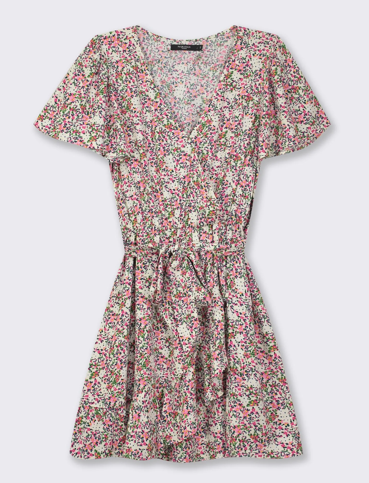Donna Piazza Italia Donna | Abiti E Tute<Vestito mini stampato con rouches sul fondo e su manica, fusciacca in tessuto in vita - var 1