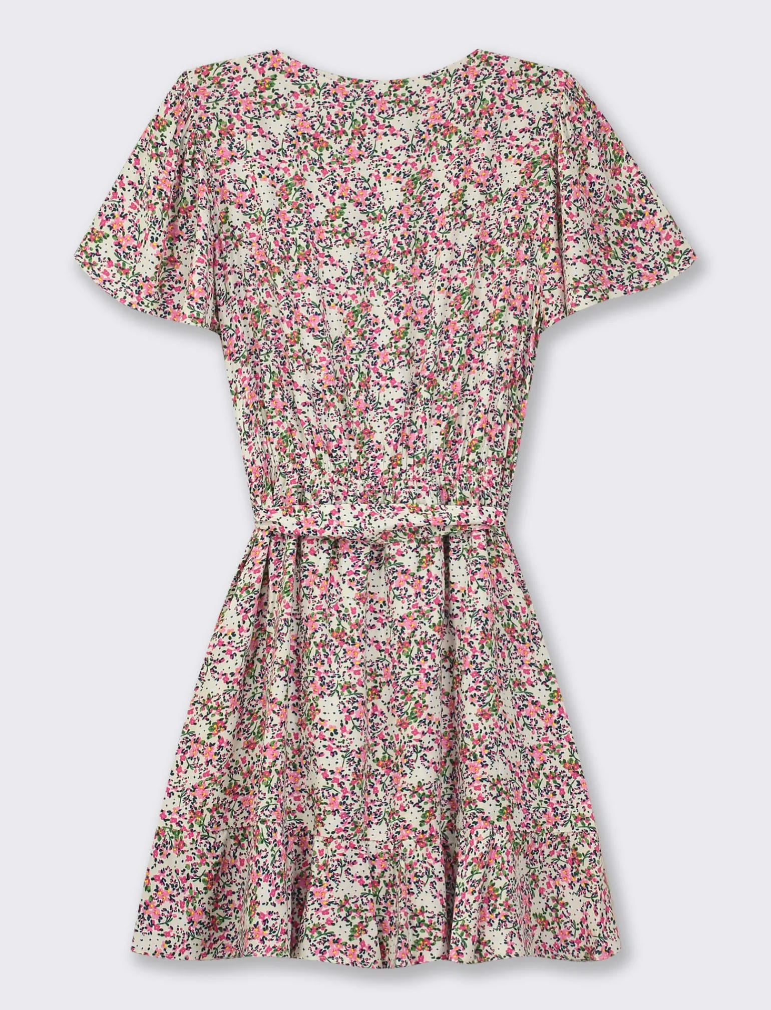 Donna Piazza Italia Donna | Abiti E Tute<Vestito mini stampato con rouches sul fondo e su manica, fusciacca in tessuto in vita - var 1